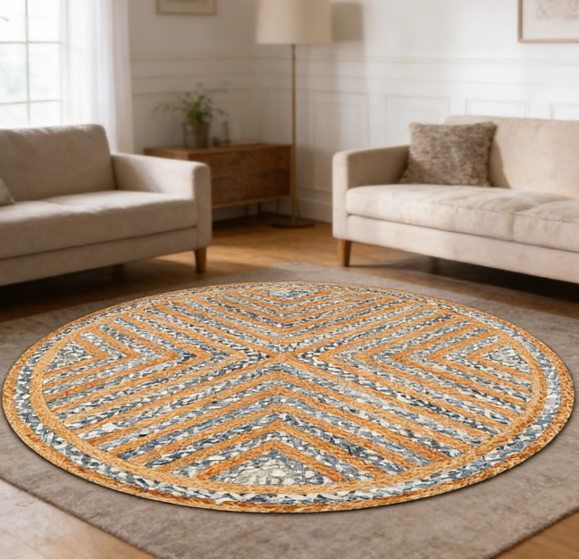 Jute & Cotton Blend Braided Round Rug – 48-inch Kids' Room Mat