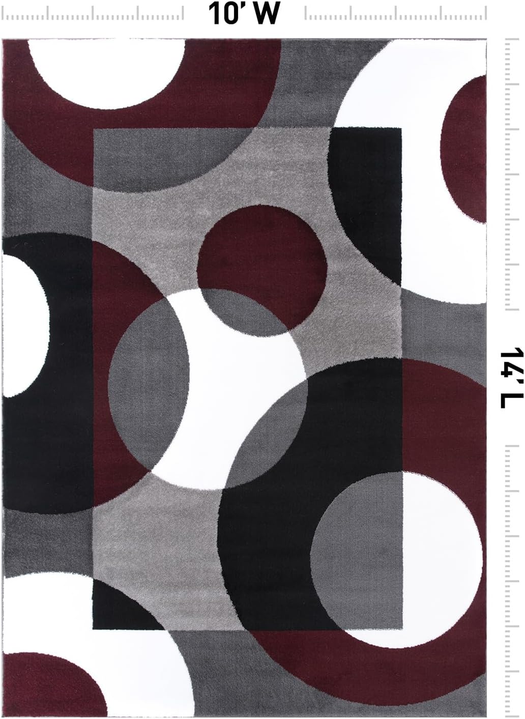 Burgundy Modern Geometric Area Rug, Overlapping Circle Pattern, Non-Shedding, High-Impact Focal Piece for Grand Living Room, Dining Room and Office, 10' x 14'