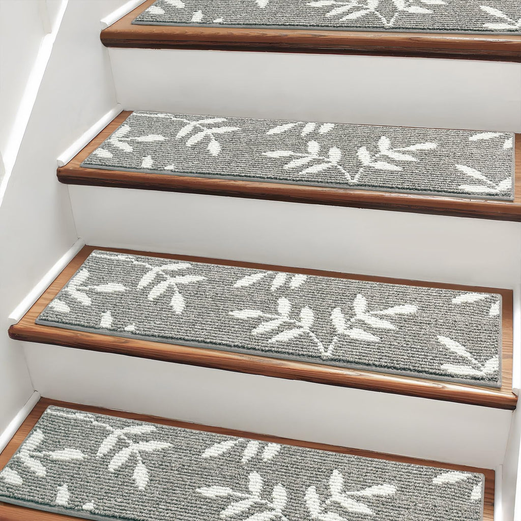 Carpet Stair Treads, Non-Slip Stair Treads for Wooden Steps Indoor, 30”x8” Stair Runner for Pets Non Skid Wood Staircase Step Treads Reusable, Set of 15, Grey