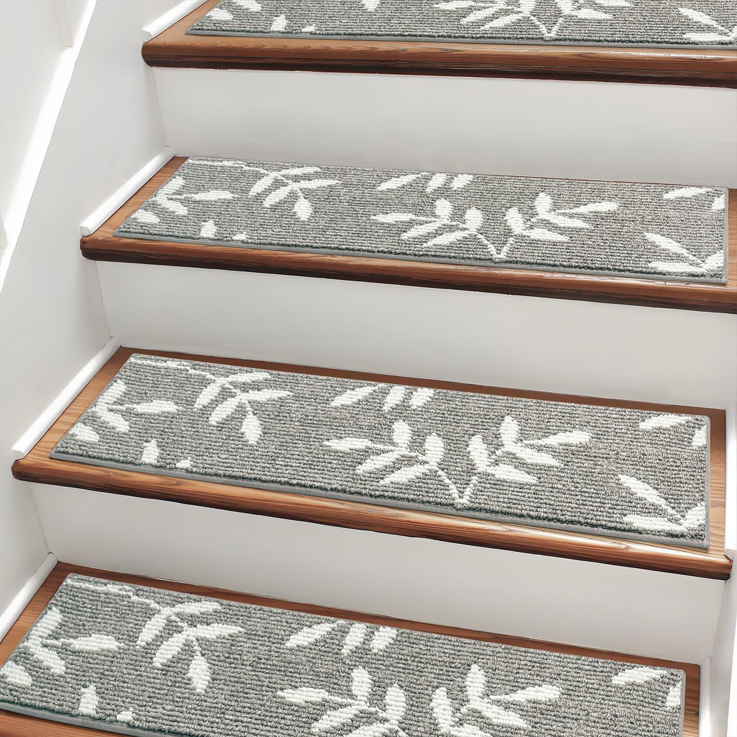 Carpet Stair Treads, Non-Slip Stair Treads for Wooden Steps Indoor, 30”x8” Stair Runner for Pets Non Skid Wood Staircase Step Treads Reusable, Set of 15, Grey
