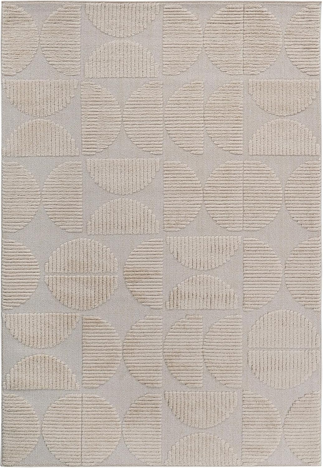 Collection High-Low Beige Indoor Area Rug, 9'x12', Modern, Contemporary, Geometric, Bohemian, Bedroom, Kitchen, Living Room, Non Shedding Carpet